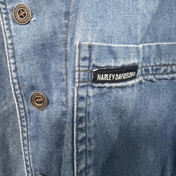 Harley-Davidson Biker Blues Womens Chambray Cropped Tie Front Shirt Y2K S - Picture 3 of 12